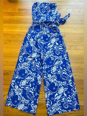 Lilly Pulitzer Small  "Farrah" Jumpsuit in the "Blue Tide Pools" Lightweight